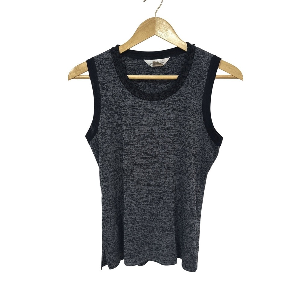 Exclusively Misook Shell Tank Top Womens  Large Knit Gray Black Career Stretch